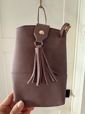 Suede Tassel Mini Crossbody Bag in Mauve